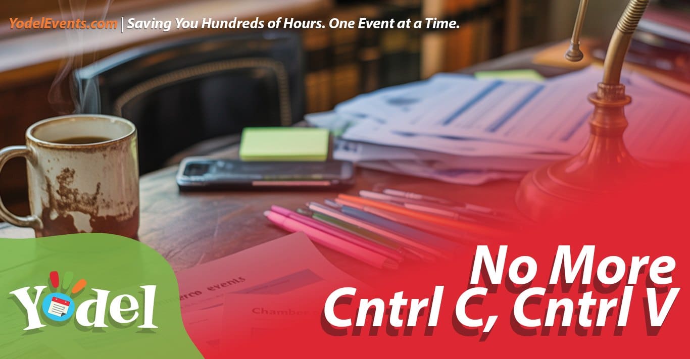 Coffee, papers, and event planning tools.